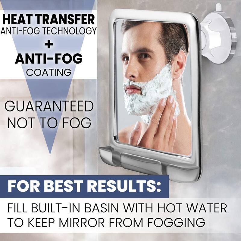 Fogless Shower Mirror for Shaving with Upgraded Suction, Dual Anti Fog